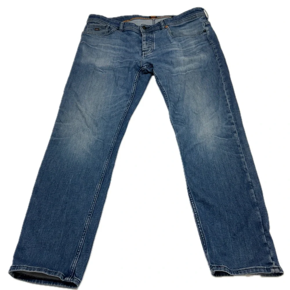 Hugo Boss Jeans Mens 36x29 Blue Taber Tapered Fit Denim Designer Luxury